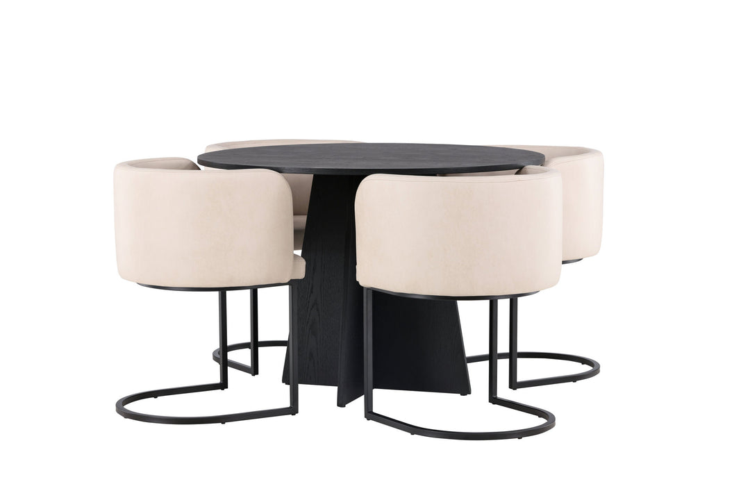 Venture Home Bootcut Round Dining Table - Black / Black Fanéer +Simrishman Dining Chair - Black / Beige TC-fabric _4