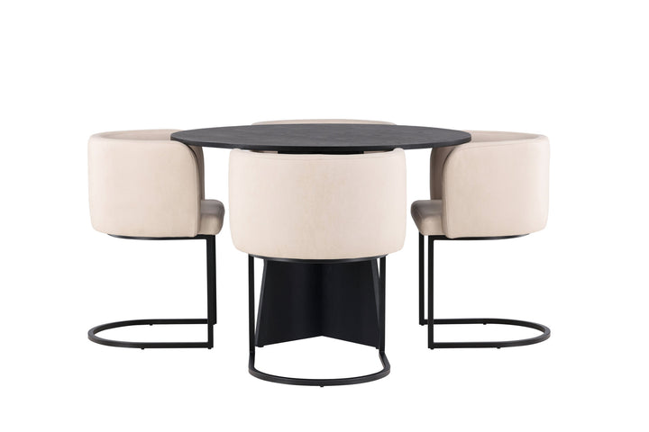 Venture Home Bootcut Round Dining Table - Black / Black Fanéer +Simrishman Dining Chair - Black / Beige TC-fabric _4