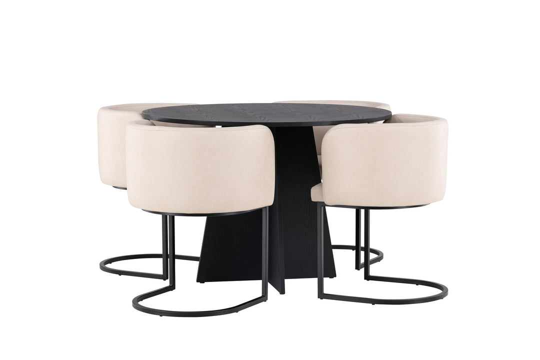 Venture Home Bootcut Round Dining Table - Black / Black Fanéer +Simrishman Dining Chair - Black / Beige TC-fabric _4