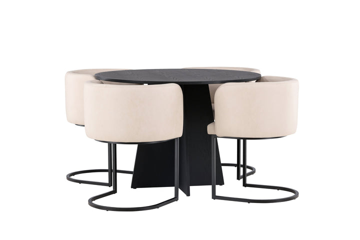 Venture Home Bootcut Round Dining Table - Black / Black Fanéer +Simrishman Dining Chair - Black / Beige TC-fabric _4