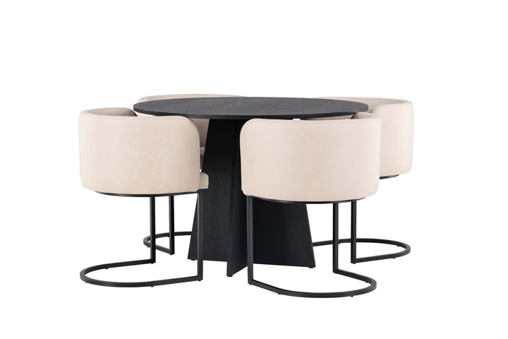 Venture Home Bootcut Round Dining Table - Black / Black Fanéer +Simrishman Dining Chair - Black / Beige TC-fabric _4