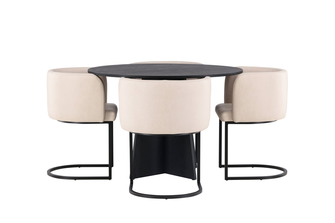 Venture Home Bootcut Round Dining Table - Black / Black Fanéer +Simrishman Dining Chair - Black / Beige TC-fabric _4