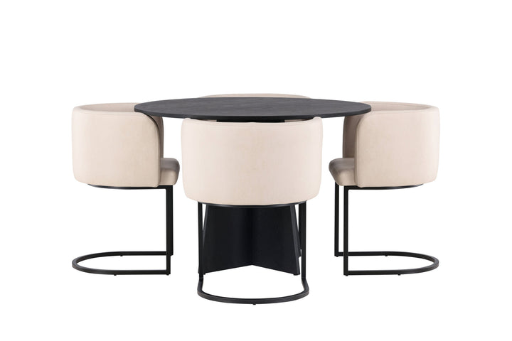Venture Home Bootcut Round Dining Table - Black / Black Fanéer +Simrishman Dining Chair - Black / Beige TC-fabric _4