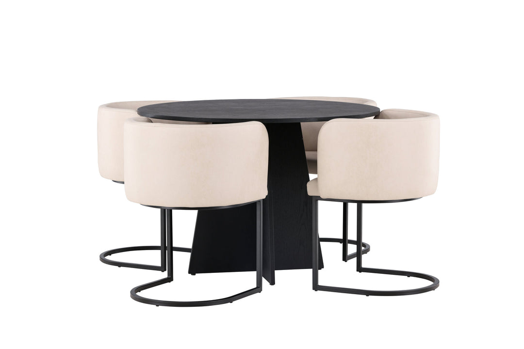 Venture Home Bootcut Round Dining Table - Black / Black Fanéer +Simrishman Dining Chair - Black / Beige TC-fabric _4