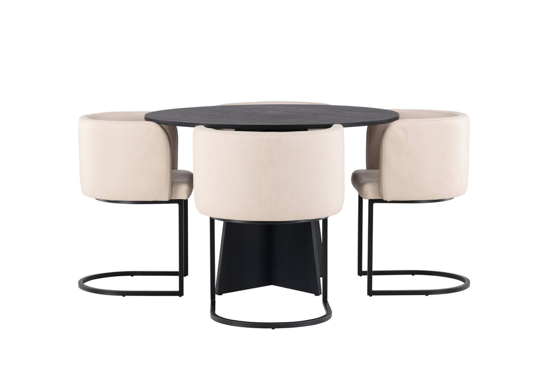 Venture Home Bootcut Round Dining Table - Black / Black Fanéer +Simrishman Dining Chair - Black / Beige TC-fabric _4
