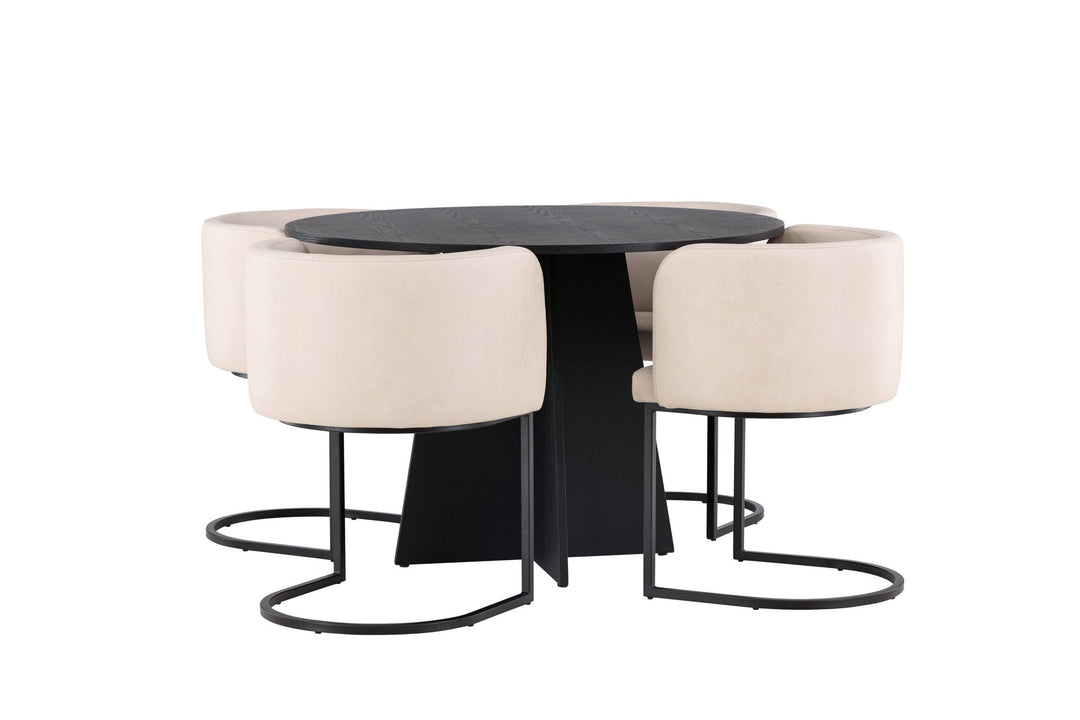 Venture Home Bootcut Round Dining Table - Black / Black Fanéer +Simrishman Dining Chair - Black / Beige TC-fabric _4