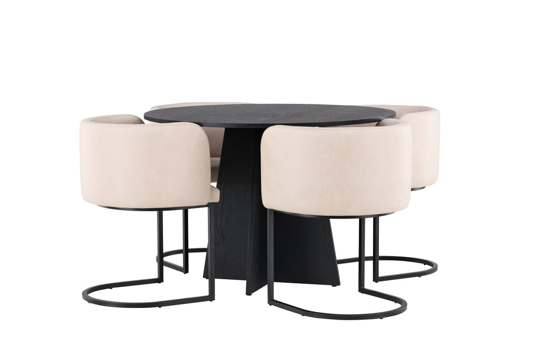 Venture Home Bootcut Round Dining Table - Black / Black Fanéer +Simrishman Dining Chair - Black / Beige TC-fabric _4