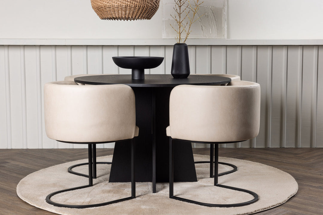 Venture Home Bootcut Round Dining Table - Black / Black Fanéer +Simrishman Dining Chair - Black / Beige TC-fabric _4