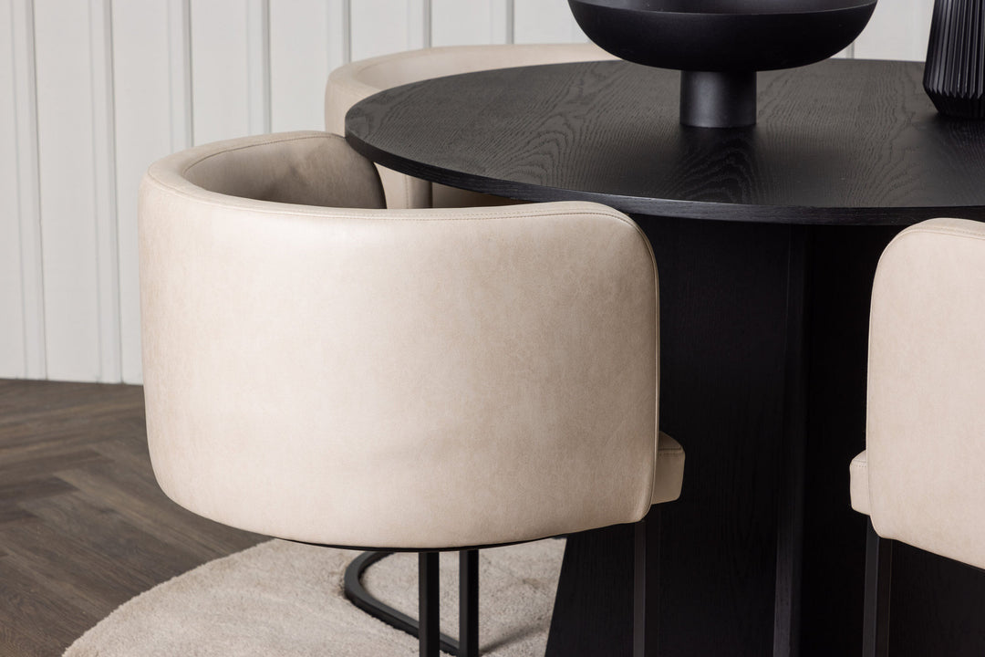 Venture Home Bootcut Round Dining Table - Black / Black Fanéer +Simrishman Dining Chair - Black / Beige TC-fabric _4