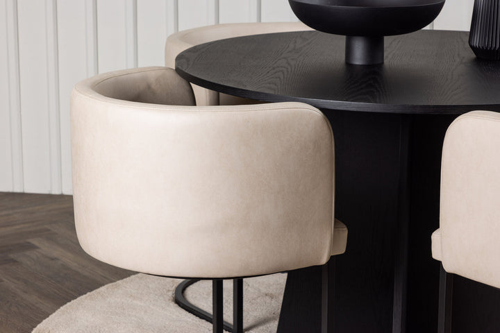 Venture Home Bootcut Round Dining Table - Black / Black Fanéer +Simrishman Dining Chair - Black / Beige TC-fabric _4