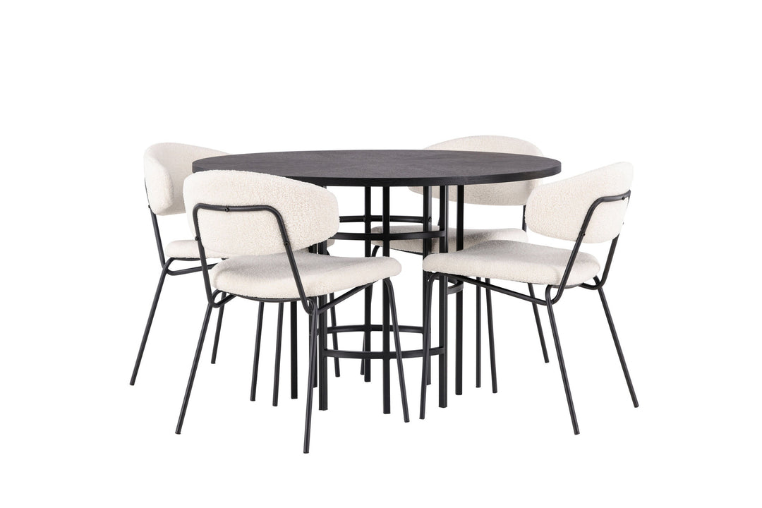 Venture Home Copenhagen Dining Table - Black / Black Veneer +Chico Dining Chair - Black / White Boucle _4