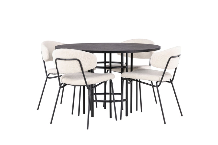 Venture Home Copenhagen Dining Table - Black / Black Veneer +Chico Dining Chair - Black / White Boucle _4