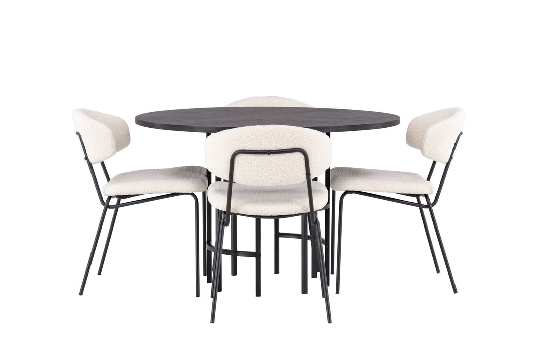 Venture Home Copenhagen Dining Table - Black / Black Veneer +Chico Dining Chair - Black / White Boucle _4