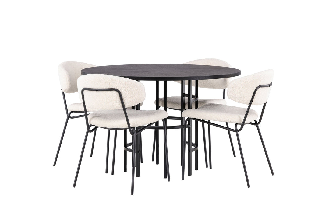 Venture Home Copenhagen Dining Table - Black / Black Veneer +Chico Dining Chair - Black / White Boucle _4