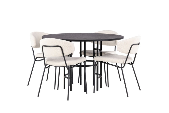 Venture Home Copenhagen Dining Table - Black / Black Veneer +Chico Dining Chair - Black / White Boucle _4