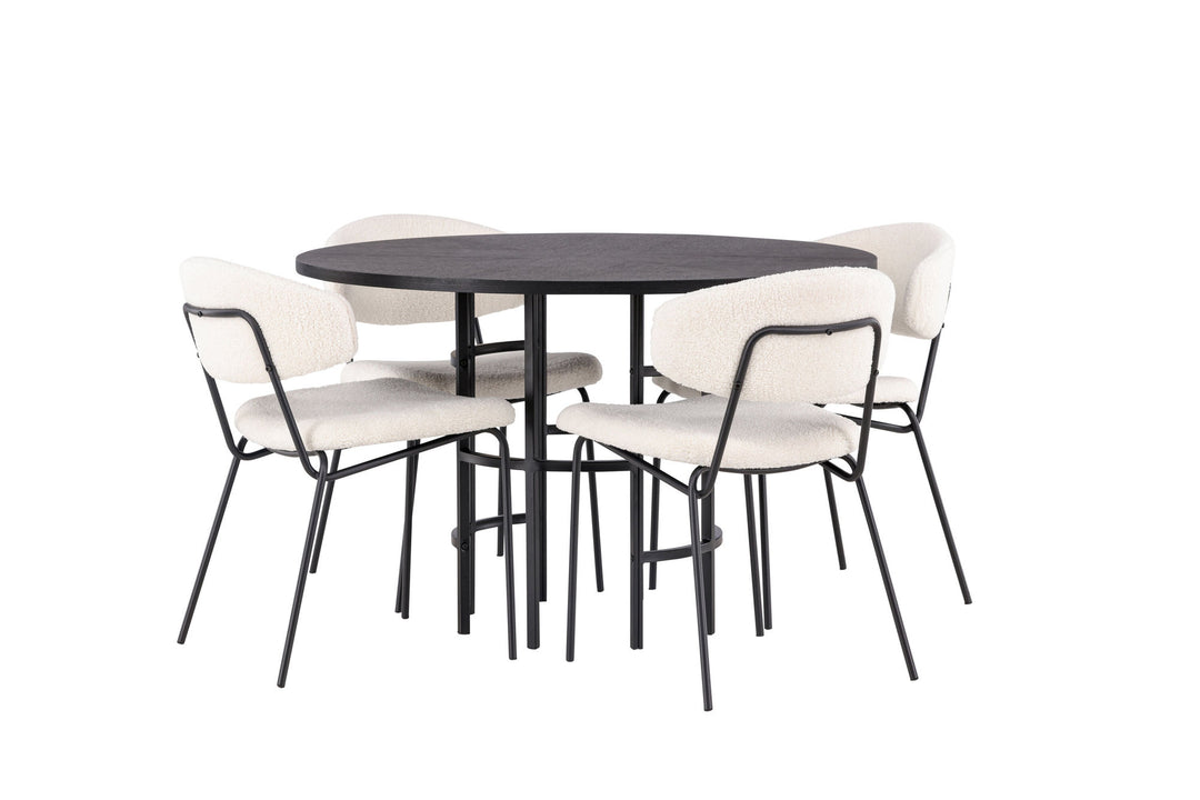 Venture Home Copenhagen Dining Table - Black / Black Veneer +Chico Dining Chair - Black / White Boucle _4