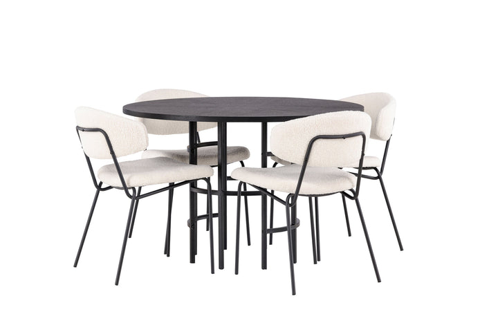 Venture Home Copenhagen Dining Table - Black / Black Veneer +Chico Dining Chair - Black / White Boucle _4
