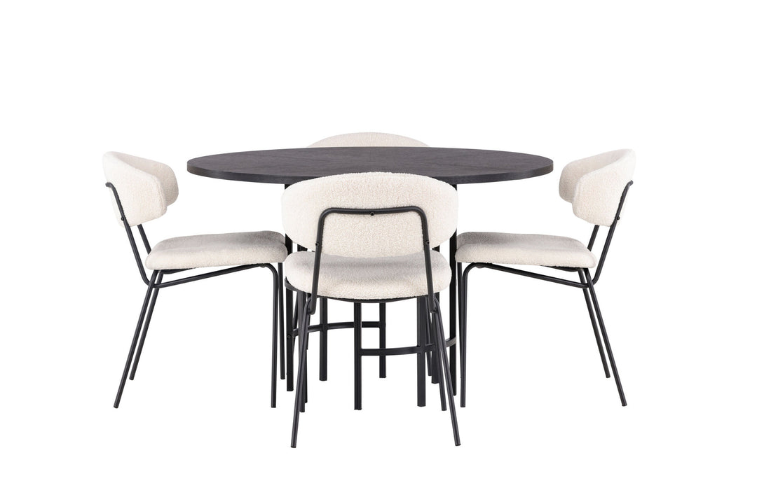 Venture Home Copenhagen Dining Table - Black / Black Veneer +Chico Dining Chair - Black / White Boucle _4