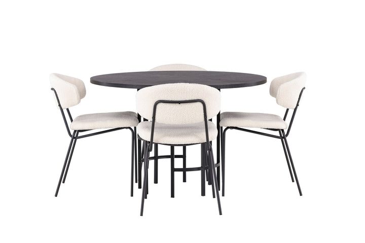 Venture Home Copenhagen Dining Table - Black / Black Veneer +Chico Dining Chair - Black / White Boucle _4