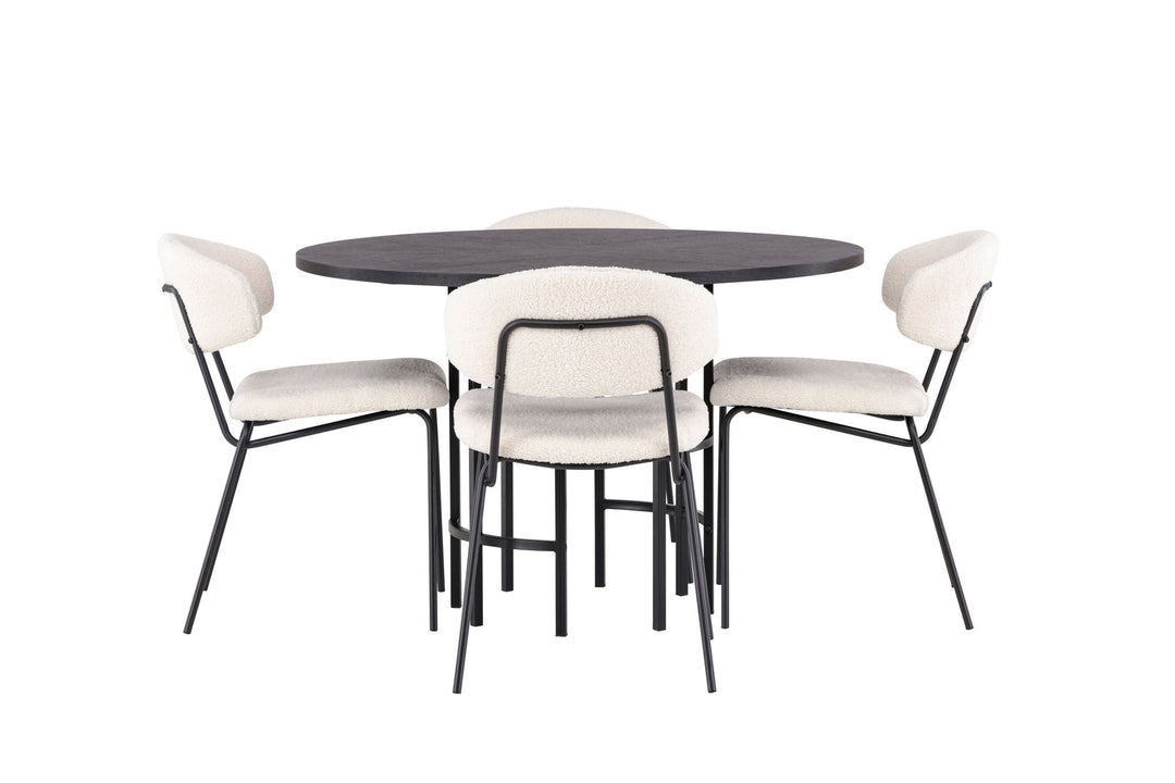 Venture Home Copenhagen Dining Table - Black / Black Veneer +Chico Dining Chair - Black / White Boucle _4