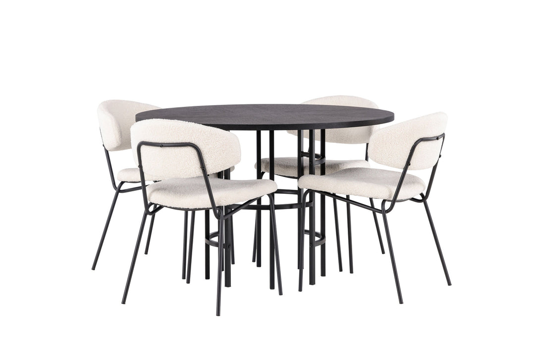 Venture Home Copenhagen Dining Table - Black / Black Veneer +Chico Dining Chair - Black / White Boucle _4