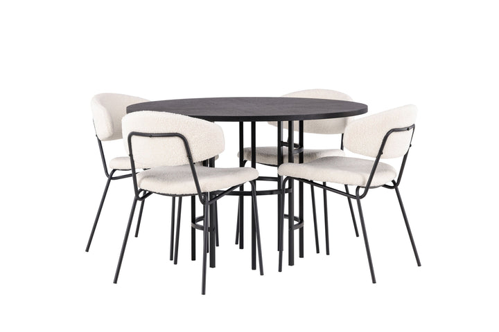 Venture Home Copenhagen Dining Table - Black / Black Veneer +Chico Dining Chair - Black / White Boucle _4