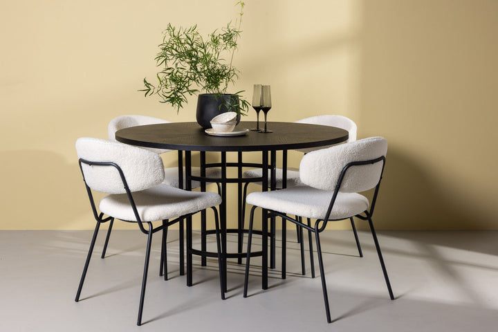 Venture Home Copenhagen Dining Table - Black / Black Veneer +Chico Dining Chair - Black / White Boucle _4