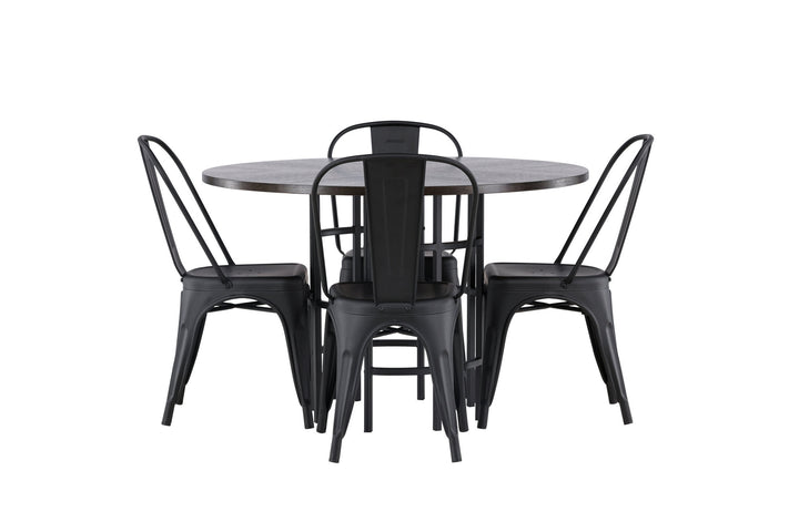 Venture Home Copenhagen Dining Table - Black / Mocca Veneer +Tempe Dining Chair - Matte black / Metal _4