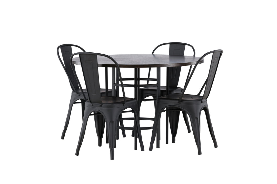 Venture Home Copenhagen Dining Table - Black / Mocca Veneer +Tempe Dining Chair - Matte black / Metal _4
