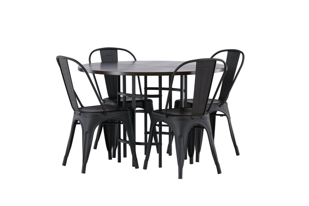 Venture Home Copenhagen Dining Table - Black / Mocca Veneer +Tempe Dining Chair - Matte black / Metal _4
