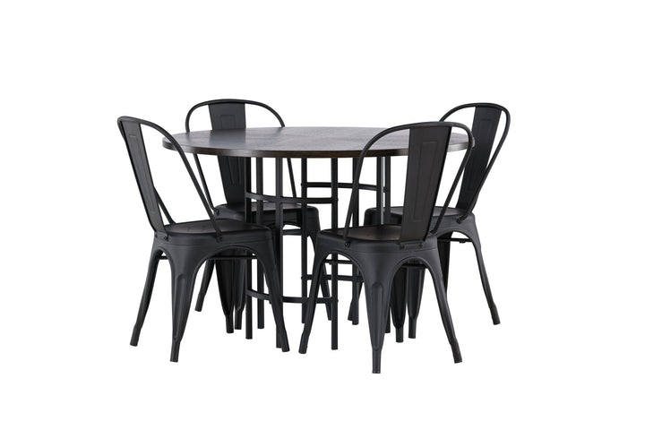 Venture Home Copenhagen Dining Table - Black / Mocca Veneer +Tempe Dining Chair - Matte black / Metal _4