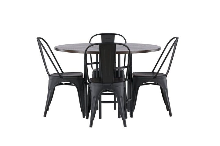 Venture Home Copenhagen Dining Table - Black / Mocca Veneer +Tempe Dining Chair - Matte black / Metal _4