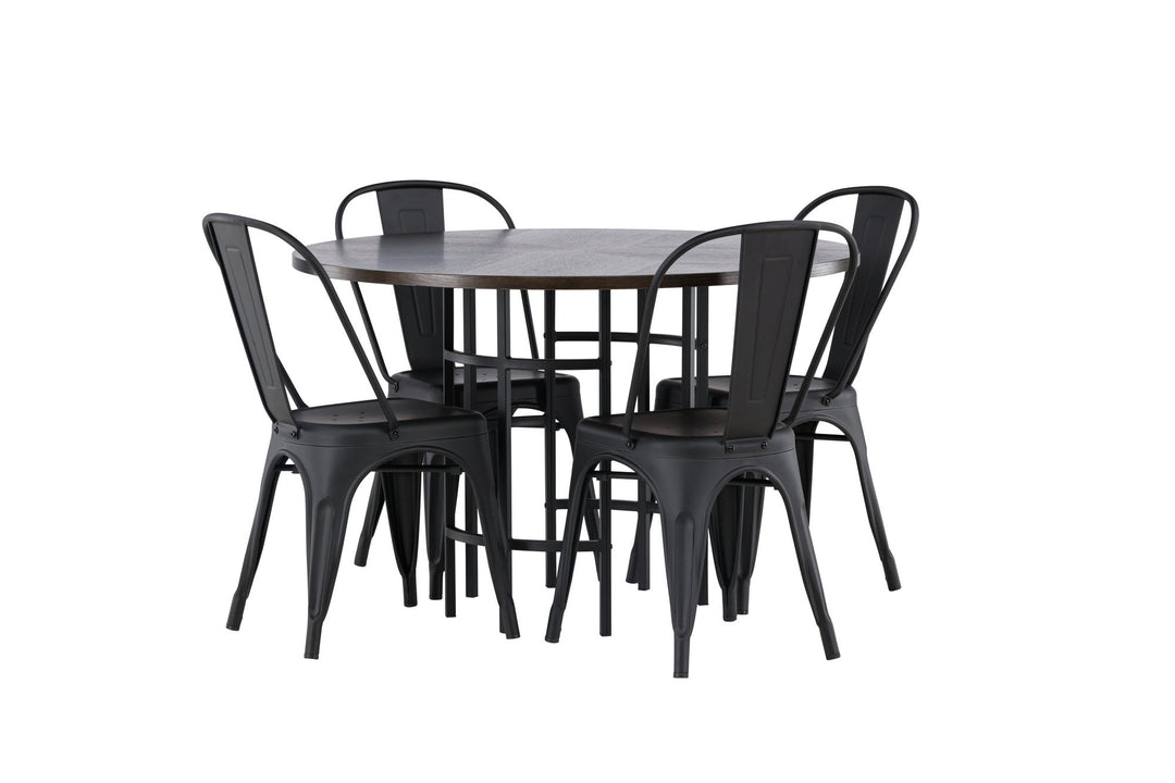 Venture Home Copenhagen Dining Table - Black / Mocca Veneer +Tempe Dining Chair - Matte black / Metal _4