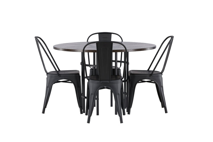 Venture Home Copenhagen Dining Table - Black / Mocca Veneer +Tempe Dining Chair - Matte black / Metal _4