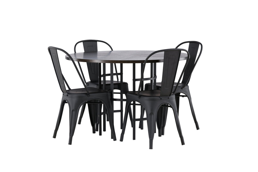 Venture Home Copenhagen Dining Table - Black / Mocca Veneer +Tempe Dining Chair - Matte black / Metal _4
