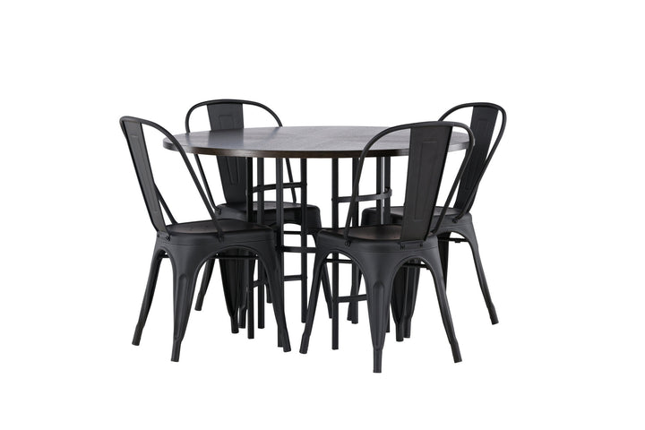 Venture Home Copenhagen Dining Table - Black / Mocca Veneer +Tempe Dining Chair - Matte black / Metal _4