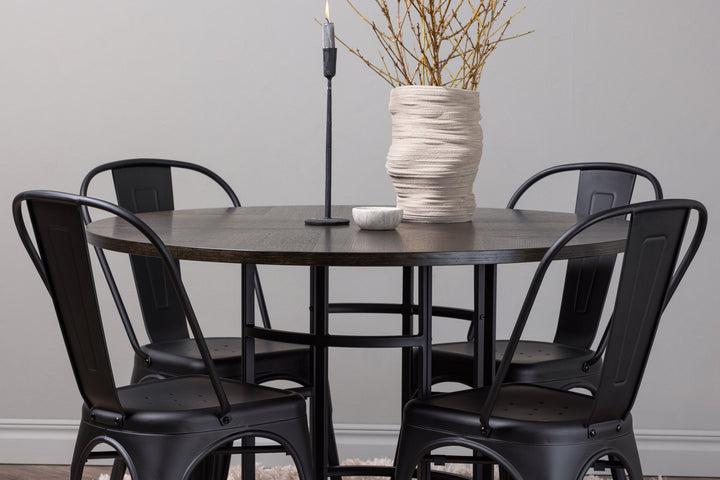 Venture Home Copenhagen Dining Table - Black / Mocca Veneer +Tempe Dining Chair - Matte black / Metal _4