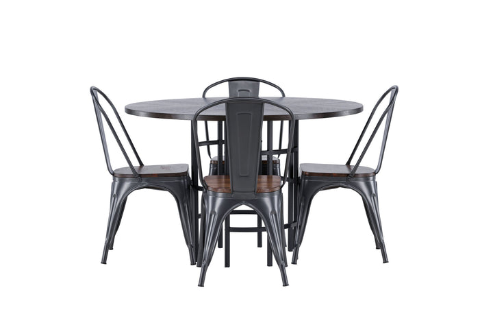 Venture Home Copenhagen Dining Table - Black / Mocca Veneer +Tempe Dining Chair - Dark grey / Dark Brown MDF _4