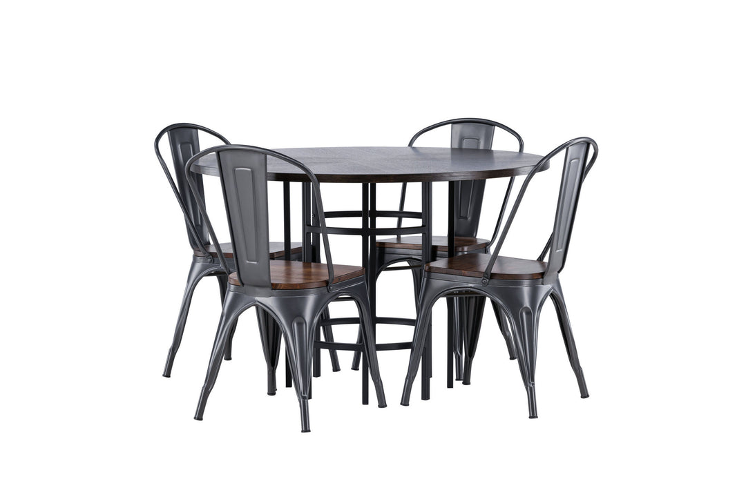 Venture Home Copenhagen Dining Table - Black / Mocca Veneer +Tempe Dining Chair - Dark grey / Dark Brown MDF _4