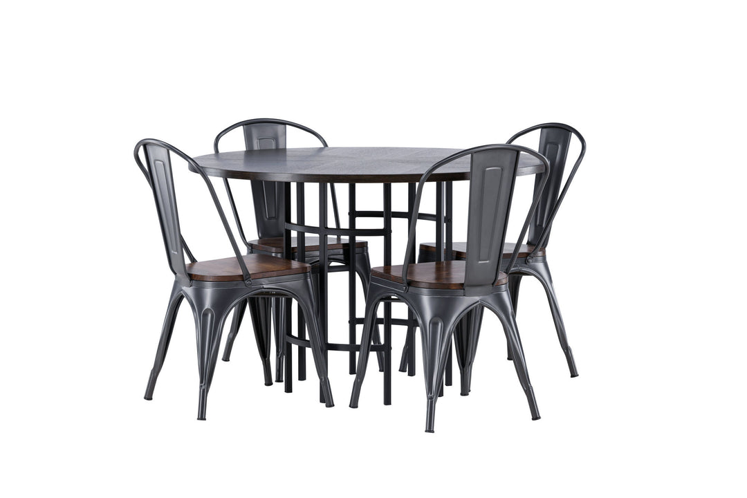 Venture Home Copenhagen Dining Table - Black / Mocca Veneer +Tempe Dining Chair - Dark grey / Dark Brown MDF _4