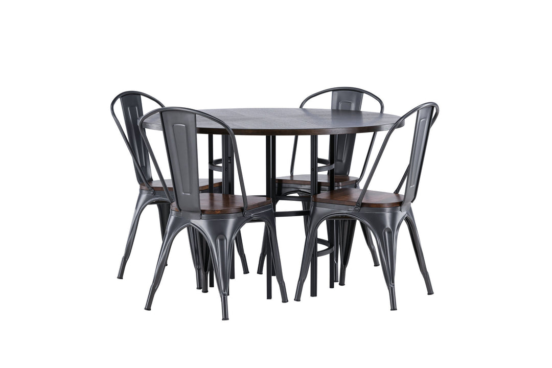 Venture Home Copenhagen Dining Table - Black / Mocca Veneer +Tempe Dining Chair - Dark grey / Dark Brown MDF _4