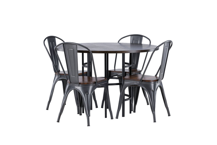 Venture Home Copenhagen Dining Table - Black / Mocca Veneer +Tempe Dining Chair - Dark grey / Dark Brown MDF _4