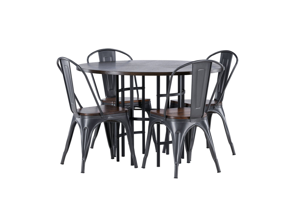 Venture Home Copenhagen Dining Table - Black / Mocca Veneer +Tempe Dining Chair - Dark grey / Dark Brown MDF _4