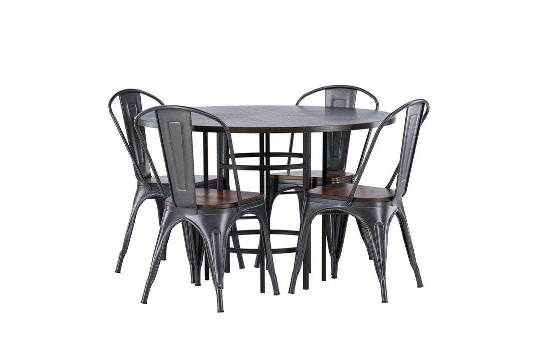 Venture Home Copenhagen Dining Table - Black / Mocca Veneer +Tempe Dining Chair - Dark grey / Dark Brown MDF _4