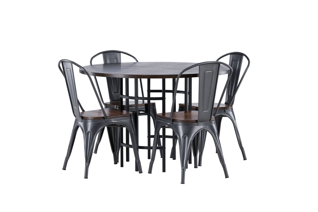 Venture Home Copenhagen Dining Table - Black / Mocca Veneer +Tempe Dining Chair - Dark grey / Dark Brown MDF _4