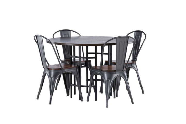 Venture Home Copenhagen Dining Table - Black / Mocca Veneer +Tempe Dining Chair - Dark grey / Dark Brown MDF _4