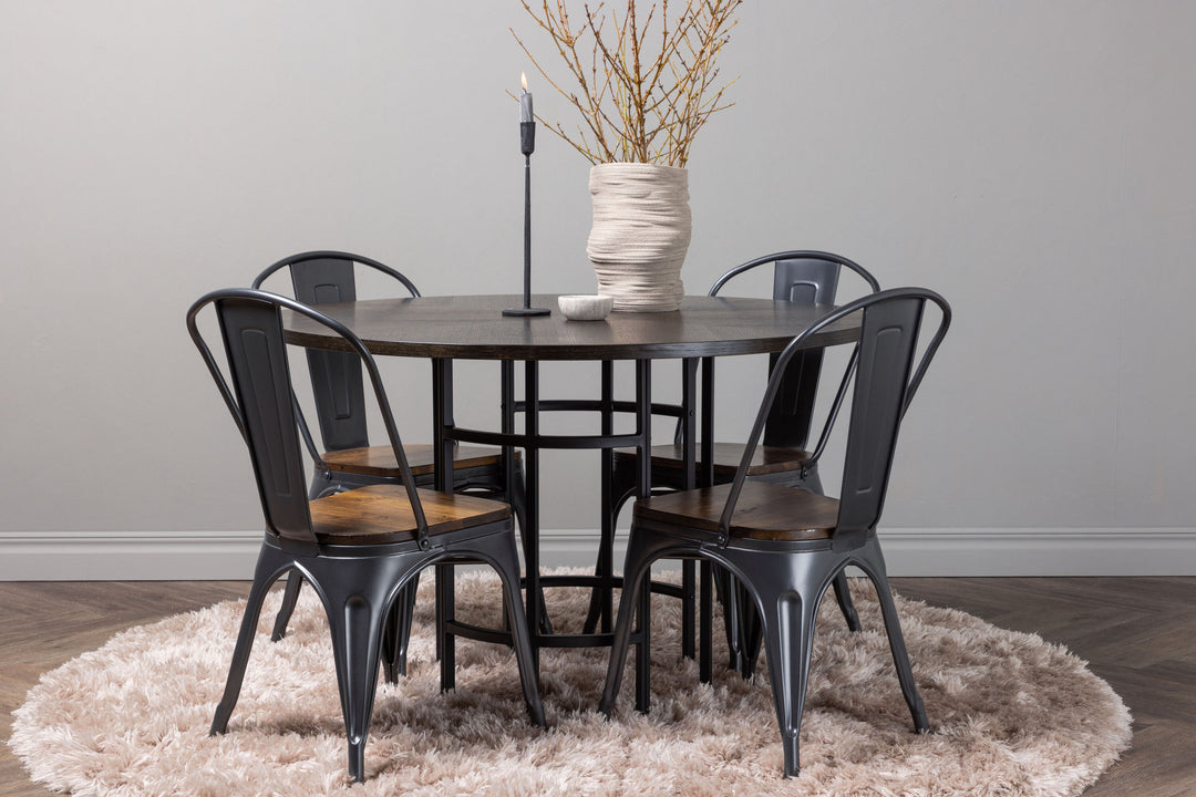 Venture Home Copenhagen Dining Table - Black / Mocca Veneer +Tempe Dining Chair - Dark grey / Dark Brown MDF _4