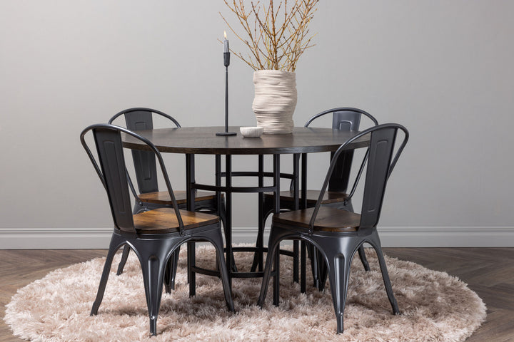 Venture Home Copenhagen Dining Table - Black / Mocca Veneer +Tempe Dining Chair - Dark grey / Dark Brown MDF _4