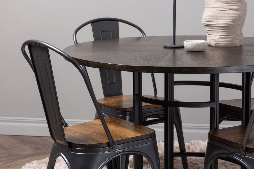 Venture Home Copenhagen Dining Table - Black / Mocca Veneer +Tempe Dining Chair - Dark grey / Dark Brown MDF _4