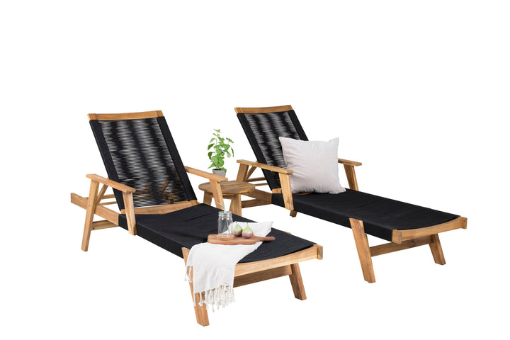 Venture Home Little John Sun Lounge - Black Rope / Acacia+Chania Side Table - ø40 - Acacia_1